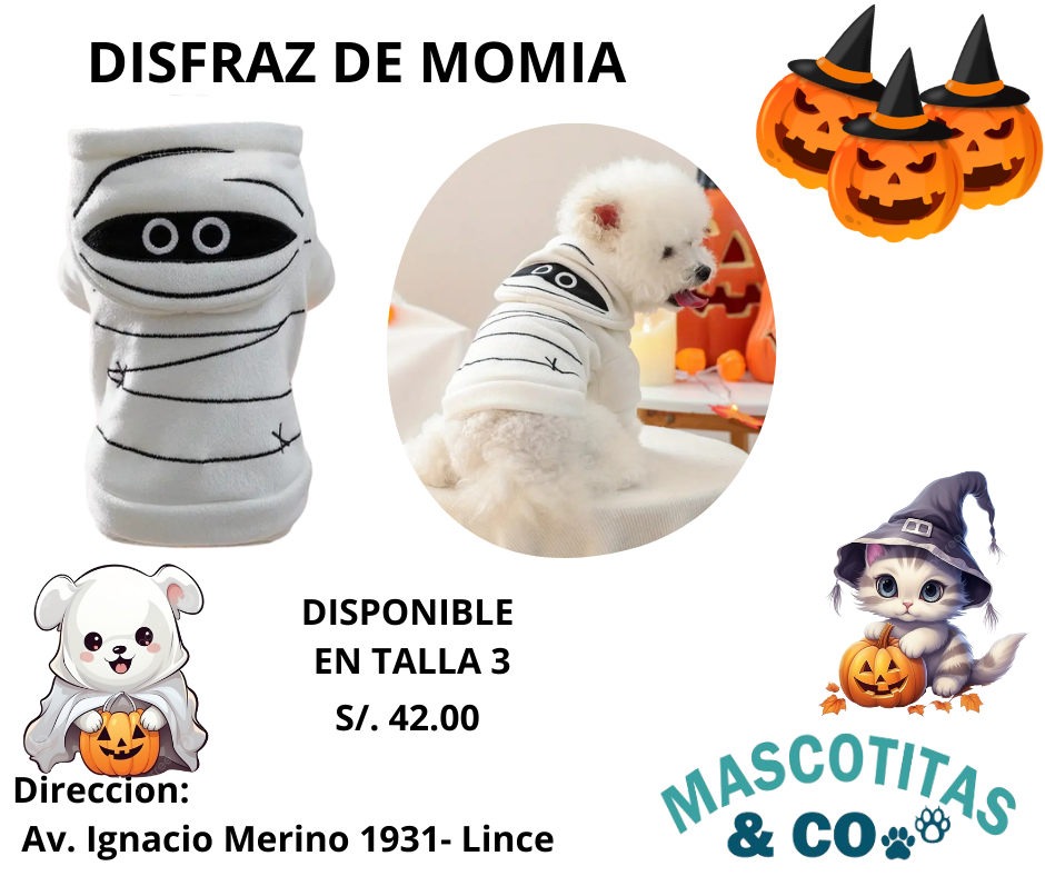 Disfraz de Momia para Mascotas con capucha