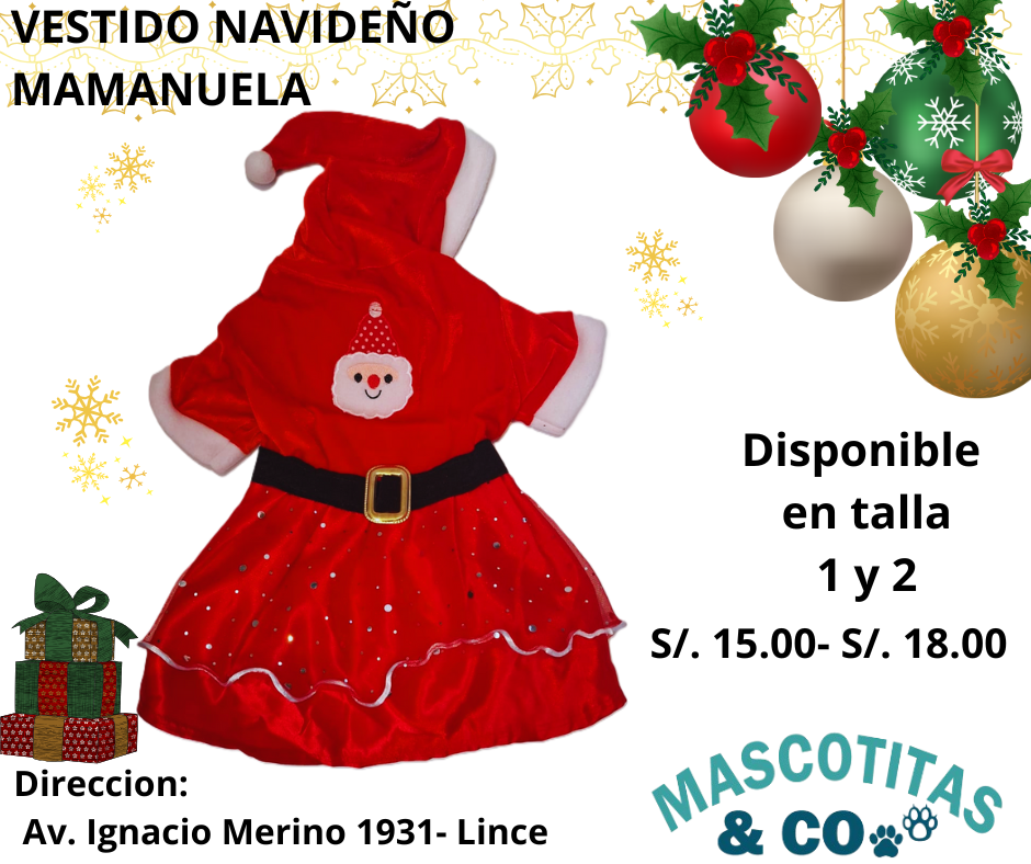VESTIDO NAVIDEÑO  MAMANUELA CON CAPUCHA
